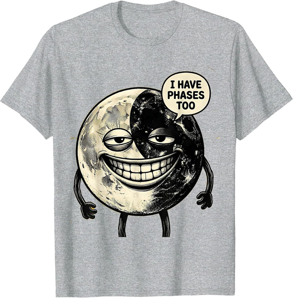 Men's I Have Phases Too Retro Cartoon Moon Phase Astronomy Gift T-Shirt - Heather Grey