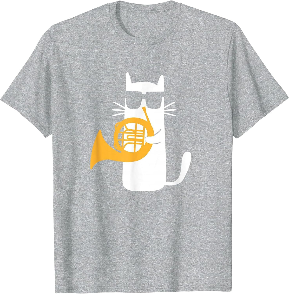 Cat French Horn Funny Cat Lover T-Shirt - Heather Grey