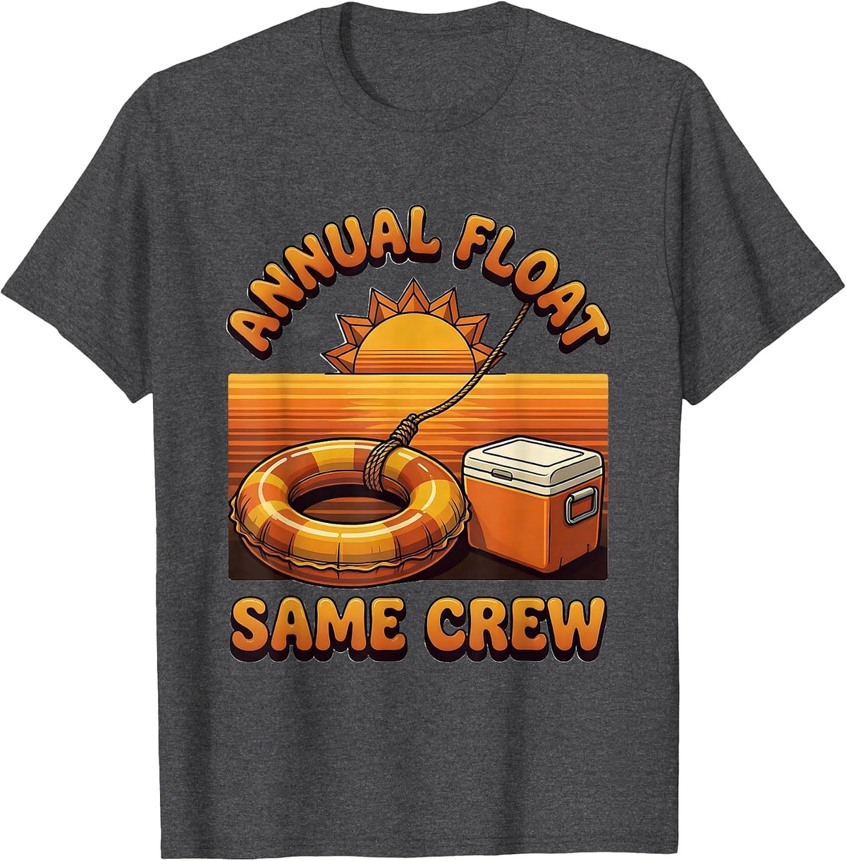 Men's Annual Float Same Crew Retro 70s River Tubing Trip T-Shirt - Dark Heather Grey