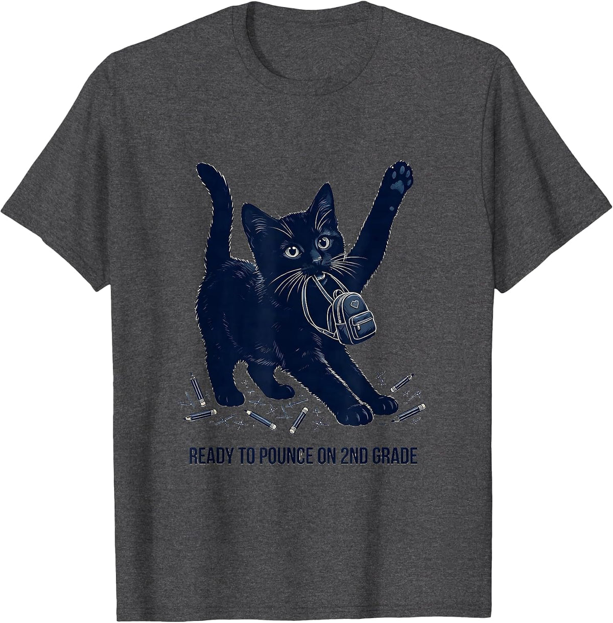 Ready To Pounce On 2nd Grade Cute Cat Back To School Girls T-Shirt - Dark Heather Grey