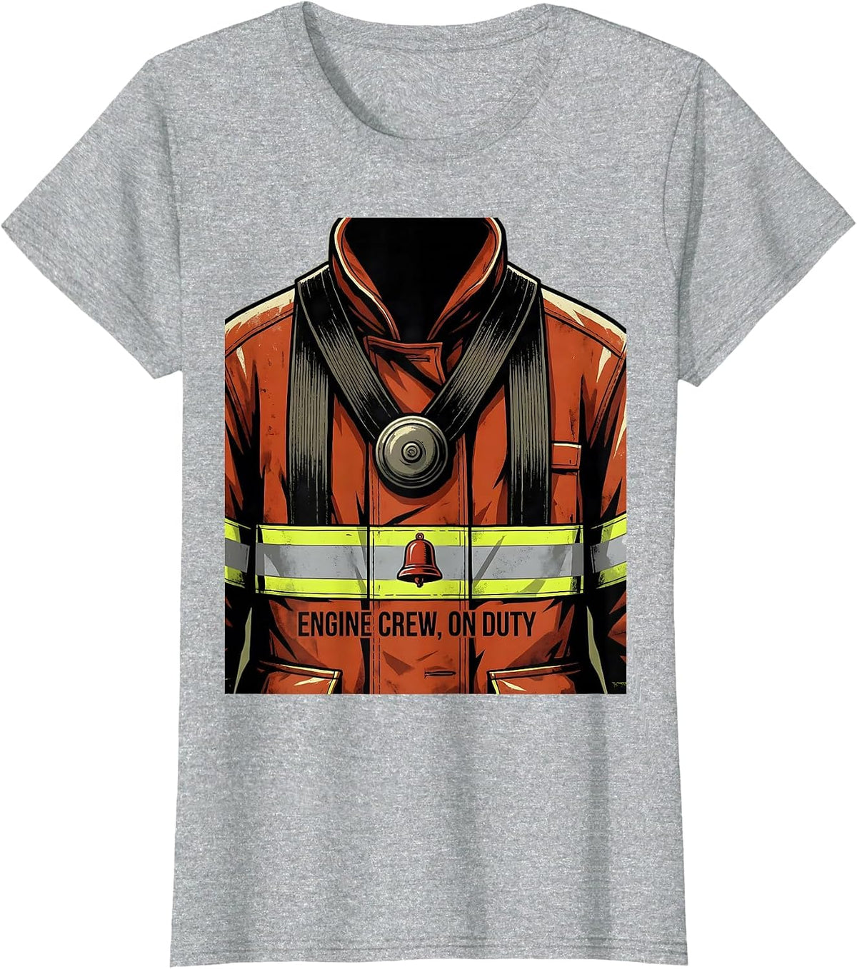 Women's ENGINE CREW ON DUTY Vintage Firefighter Humor Fireman Pride T-Shirt - Heather Grey