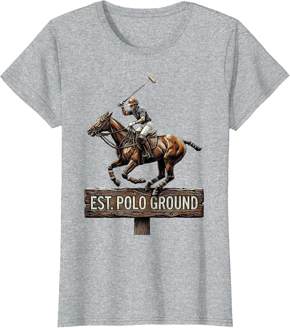 Est. Polo Ground Vintage Polo Player Equestrian Sport Fan T-Shirt - Heather Grey