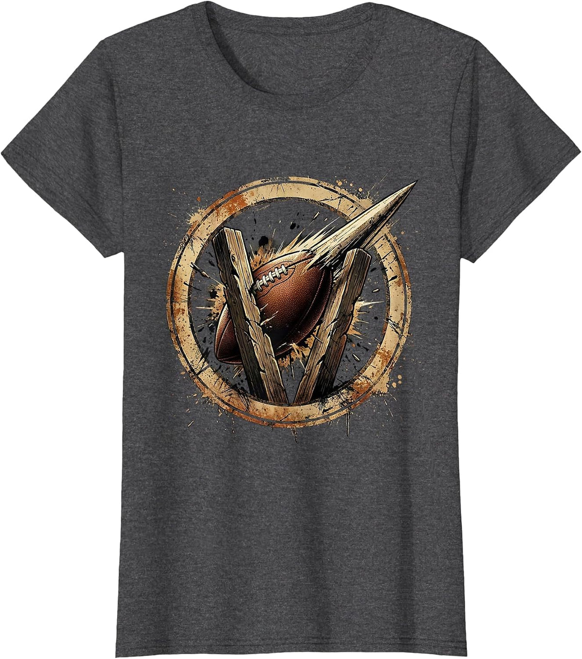 Women's Rugby Ball Through the Posts Graphic T-Shirt - Dark Heather Grey