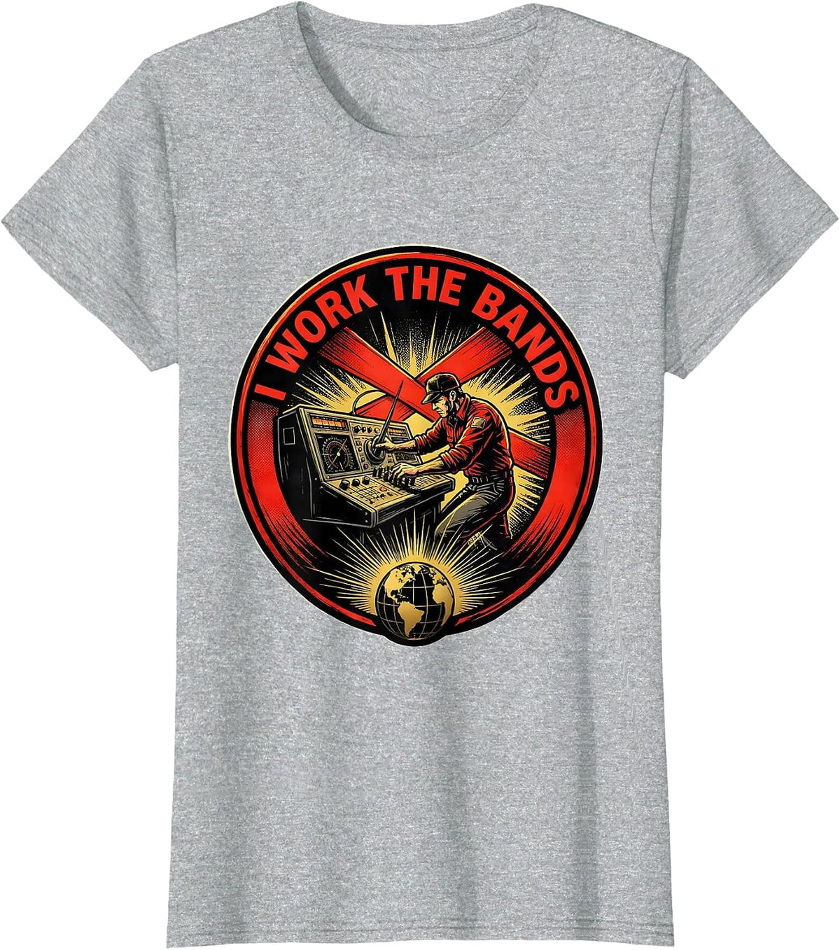 I Work The Bands Comic Book Ham Radio Operator Hobbyist T-Shirt - Heather Grey