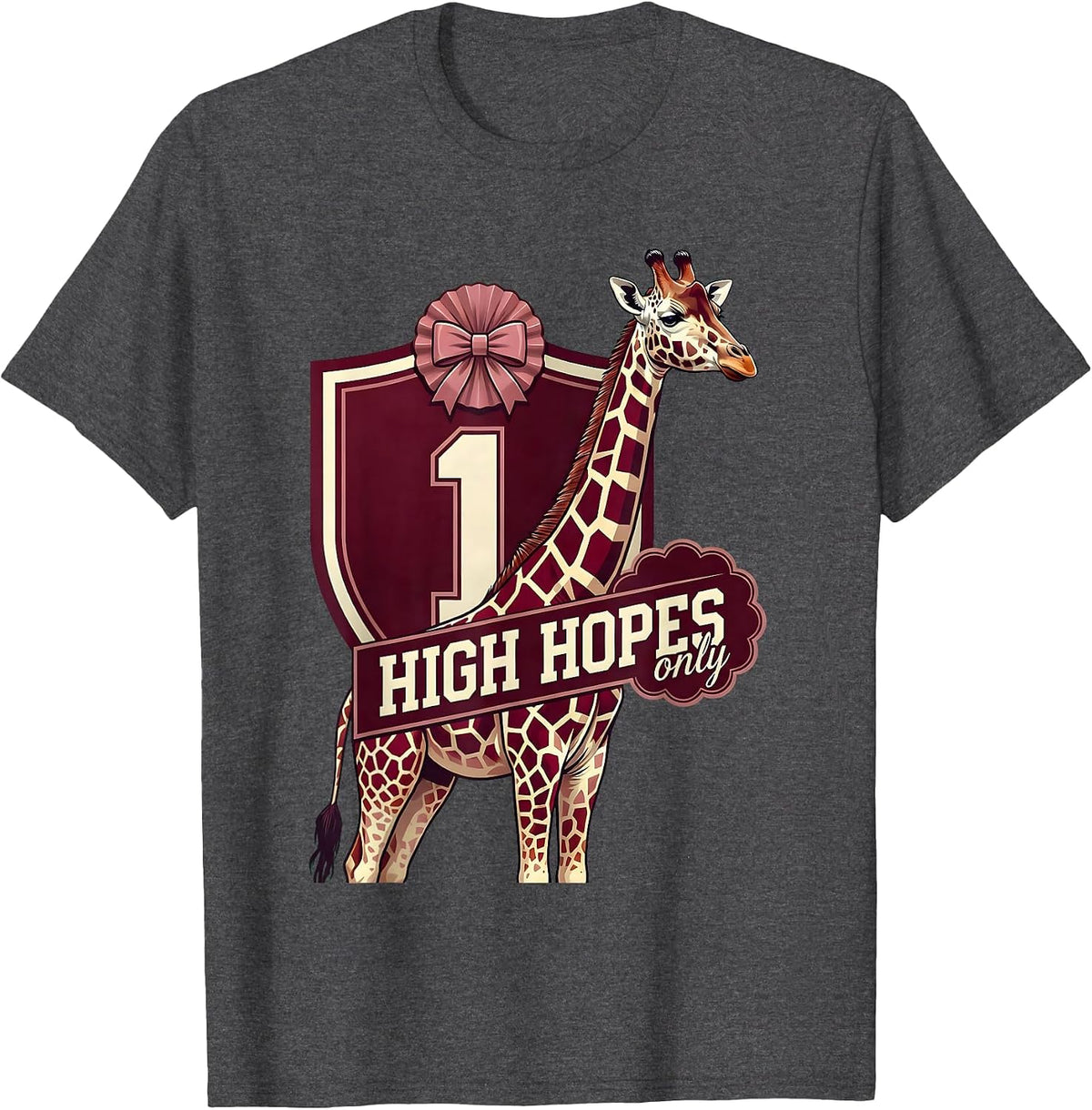 Men's Giraffe High Hopes Only Optimistic Design T-Shirt - Dark Heather Grey