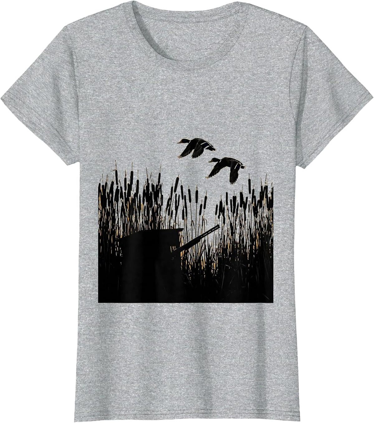 Duck Blind Cattail Reeds Waterfowl Hunting Graphic T-Shirt - Heather Grey