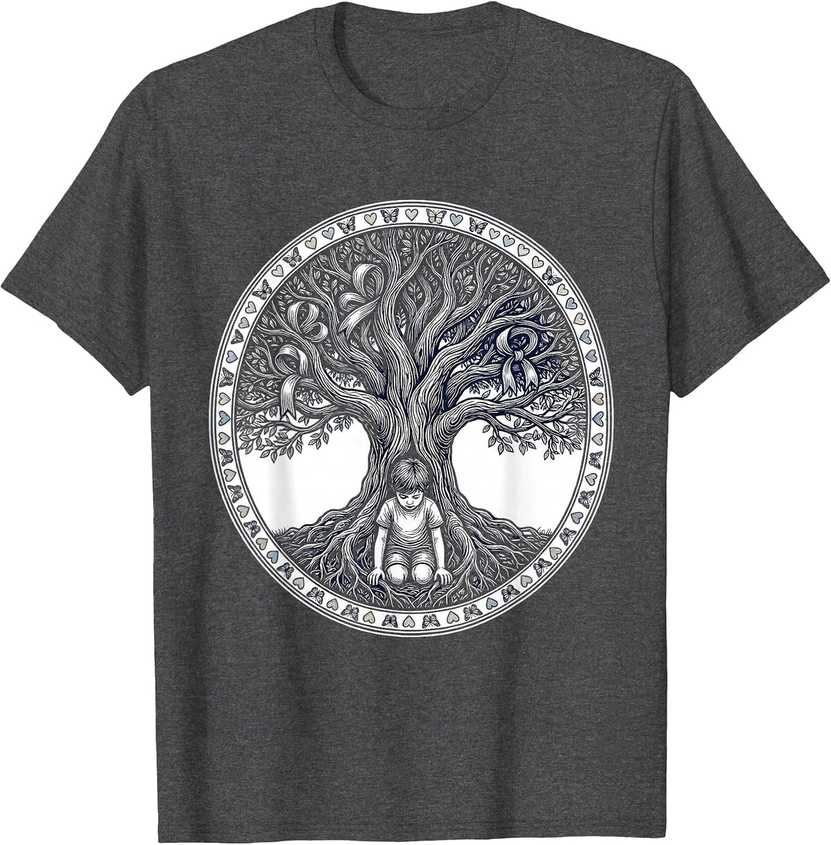 Men's Down Syndrome Awareness Tree Planting Growth Art T-Shirt - Dark Heather Grey