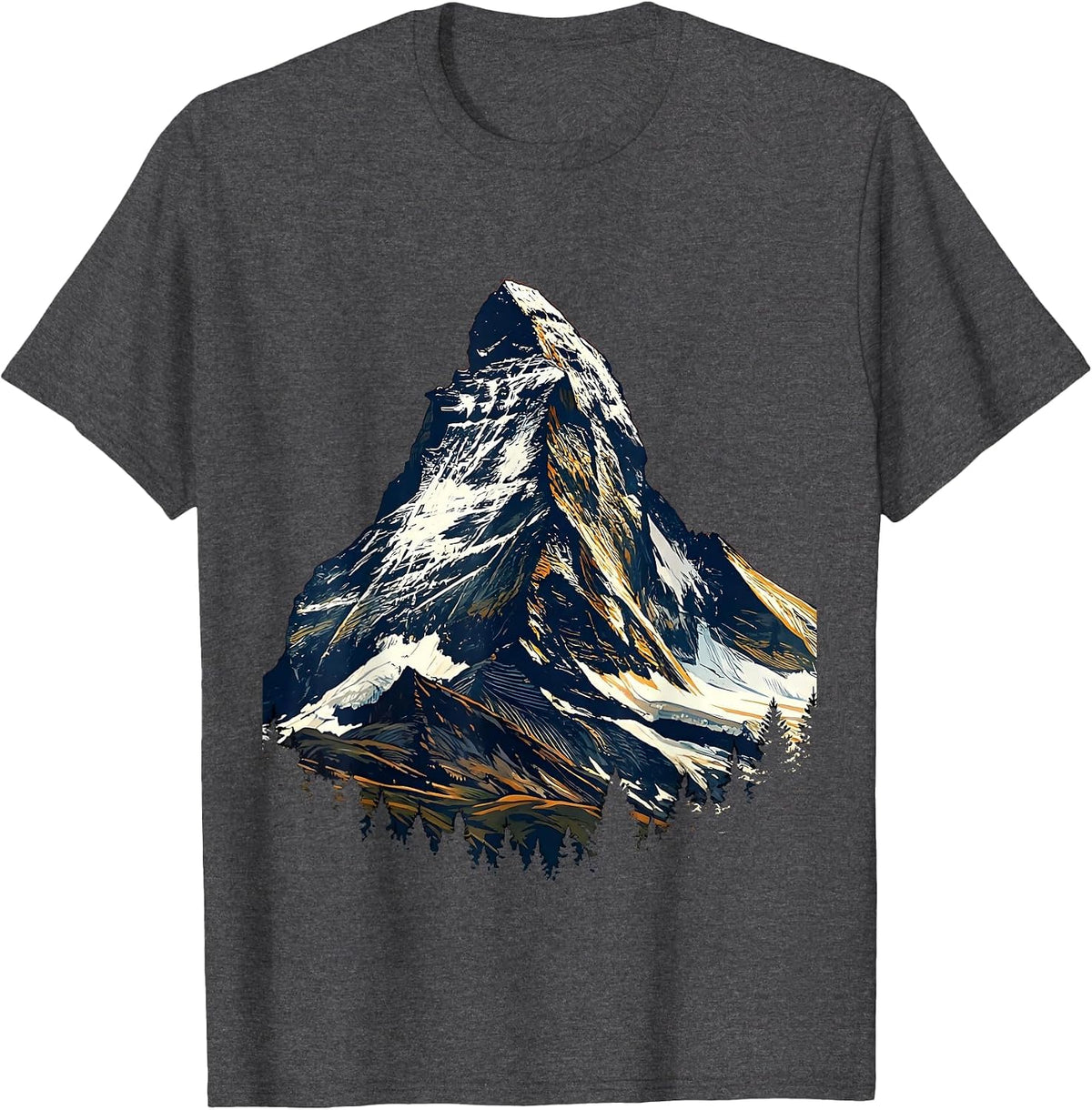 Rugby Mountain Peak Graphic Design T-Shirt - Dark Heather Grey
