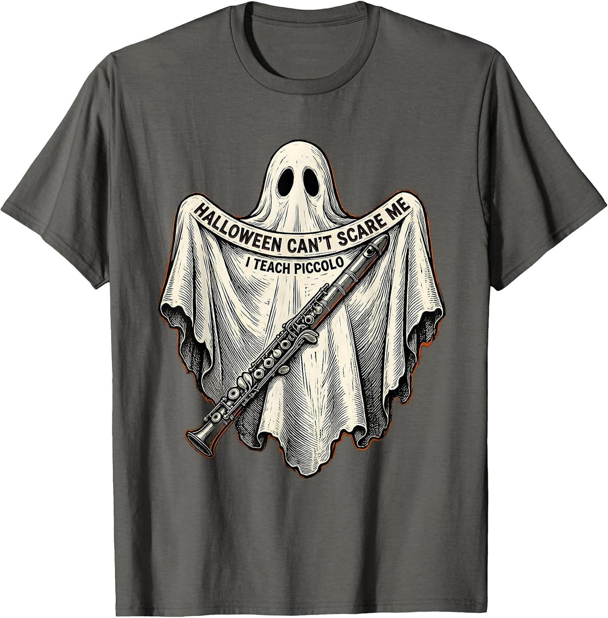Men's Halloween Can't Scare Me, I Teach Piccolo Music Teacher T-Shirt - Asphalt Grey
