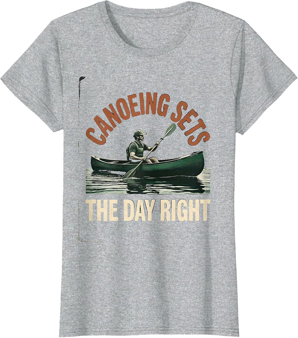 Canoeing Sets The Day Right Vintage Kayak Canoe Paddling T-Shirt - Heather Grey