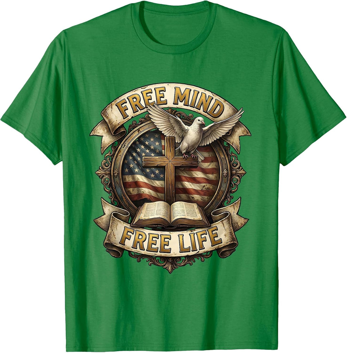 Men's Free Mind Free Life Freedom Graphic Design T-Shirt - Kelly Green
