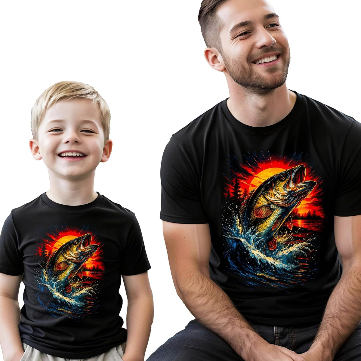 Matching Fishing Shirts for Dad and Son, Bass Fishing Family Tee, Father Son Lake Life Outfit - As Pictured