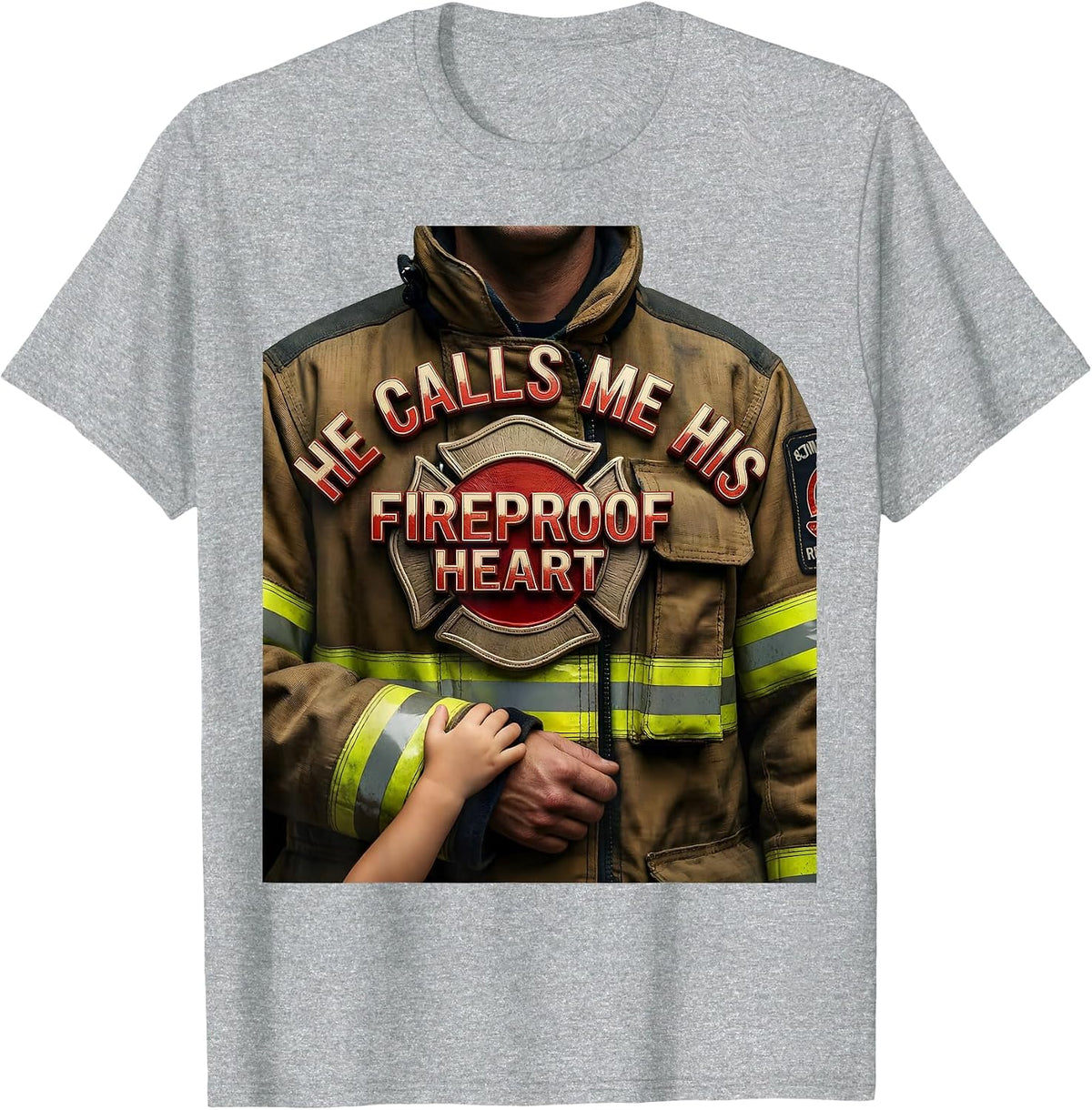 Men's He Calls Me His Fireproof Heart Sentimental Firefighter T-Shirt - Heather Grey