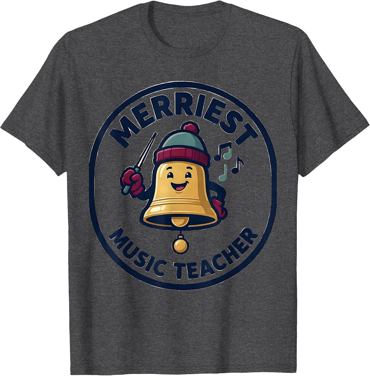 Merriest Music Teacher Funny Teacher Christmas Mascot Logo T-Shirt - Dark Heather Grey