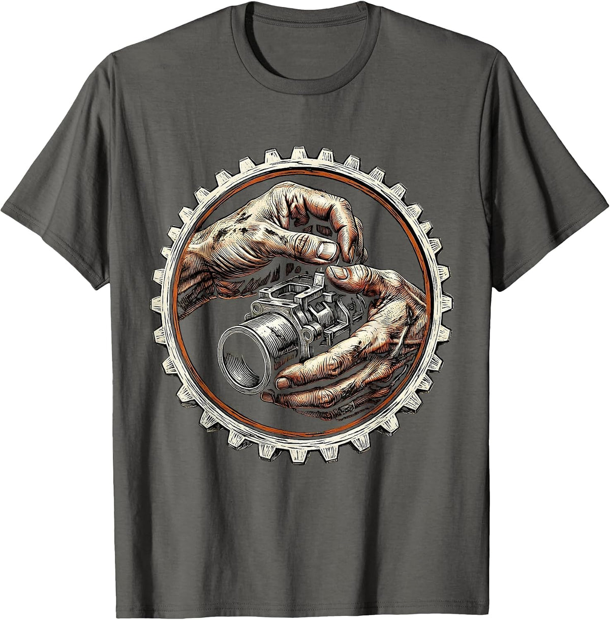 Carburetor Assembly Close-Up Mechanic Graphic T-Shirt - Asphalt Grey