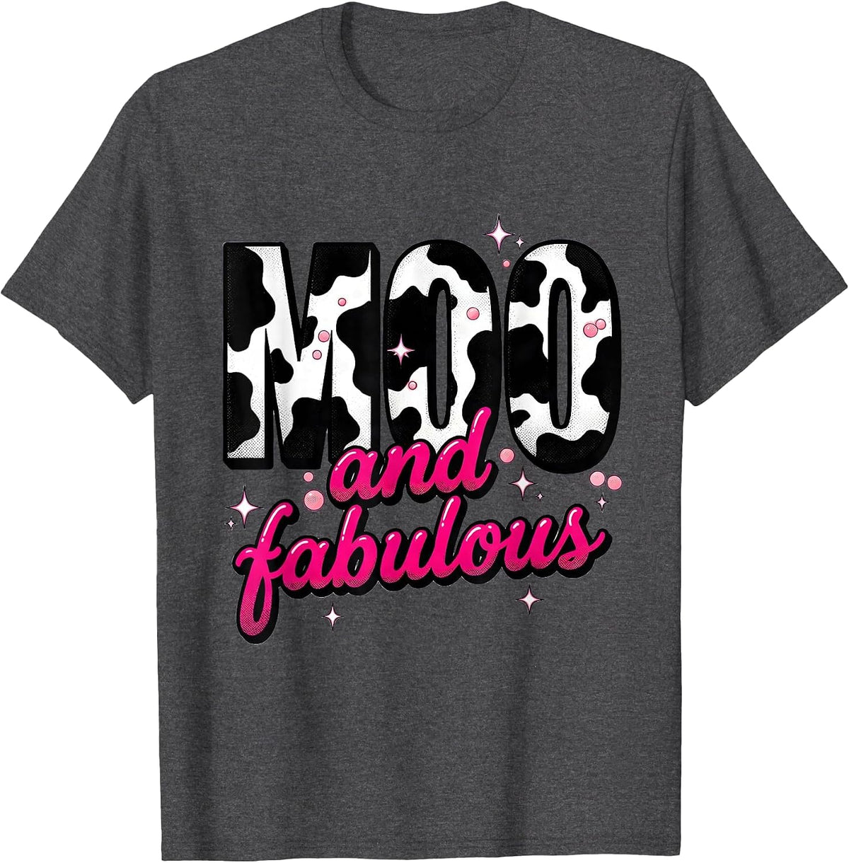 Moo and Fabulous Cute Cow Design T-Shirt - Dark Heather Grey