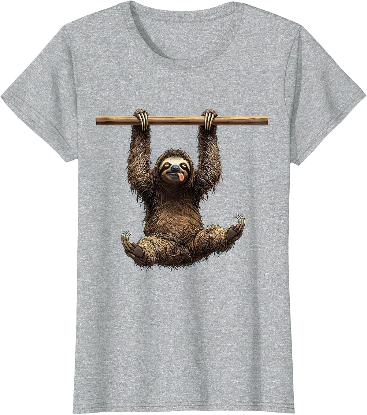 Exhausted Sloth Pull-Up Bar Funny Workout Graphic T-Shirt - Heather Grey