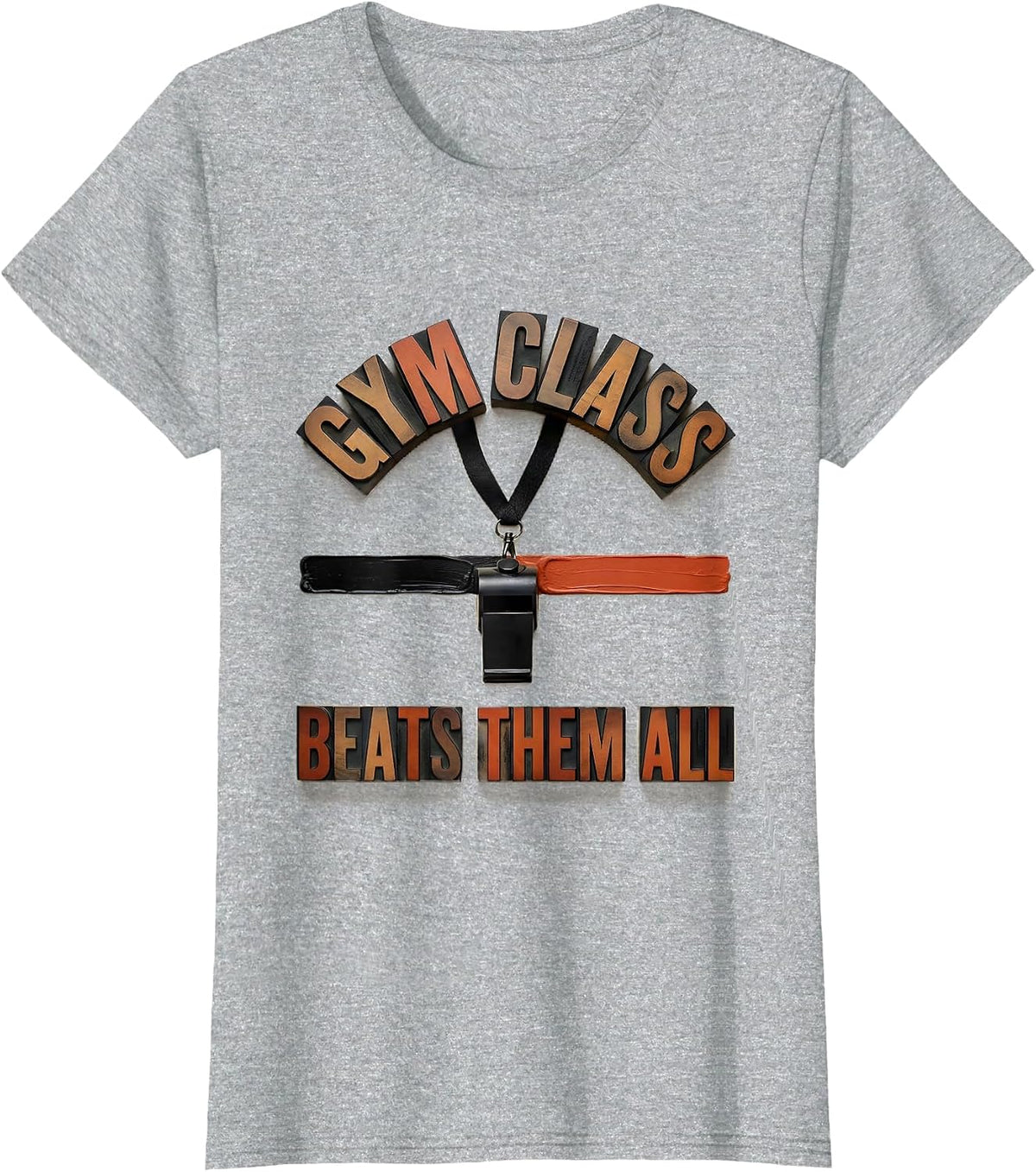 Gym Class Beats Them All Wood Type Letterpress PE Teacher T-Shirt - Heather Grey