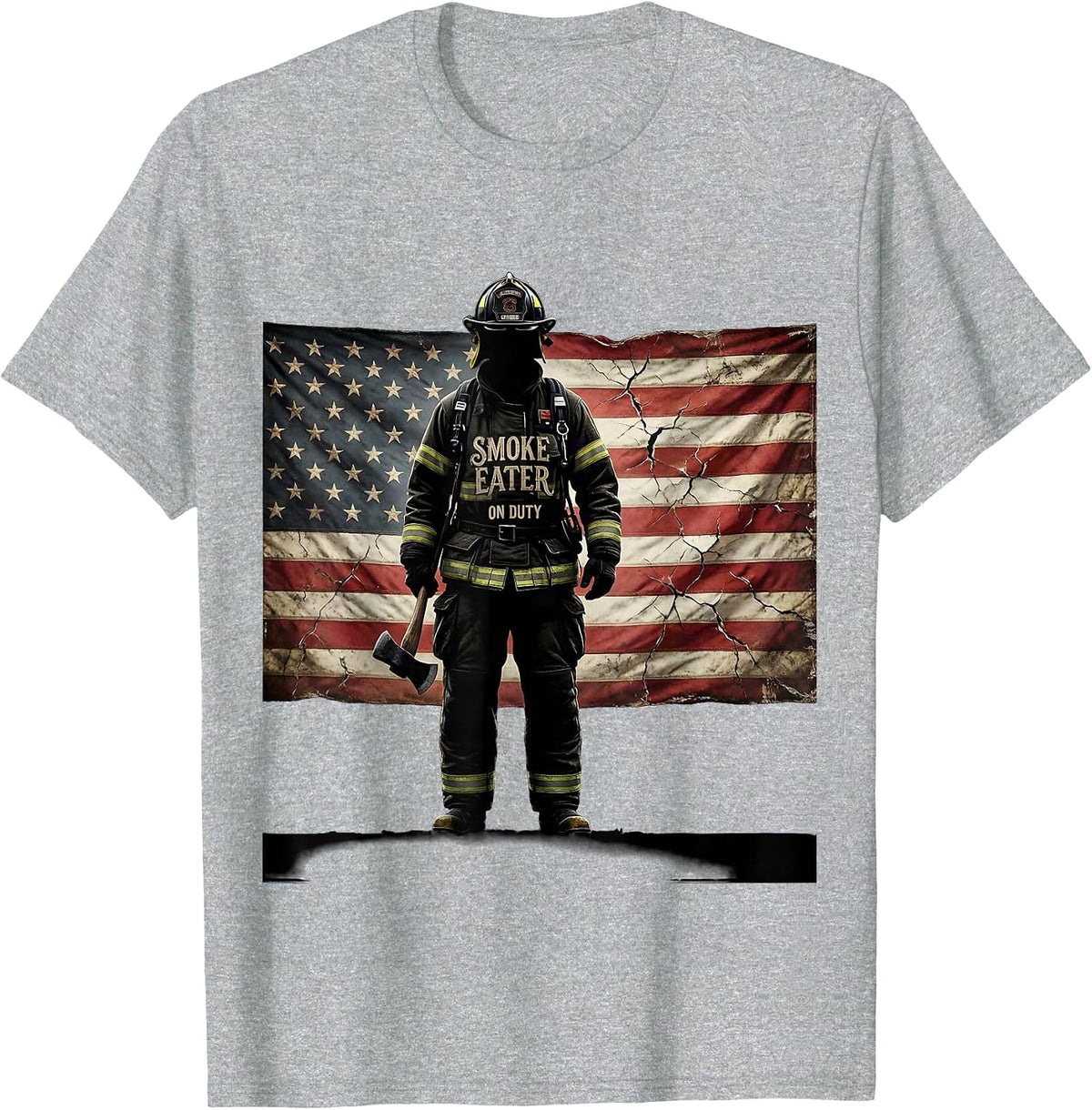 Men's Smoke Eater On Duty Firefighter Design T-Shirt - Heather Grey