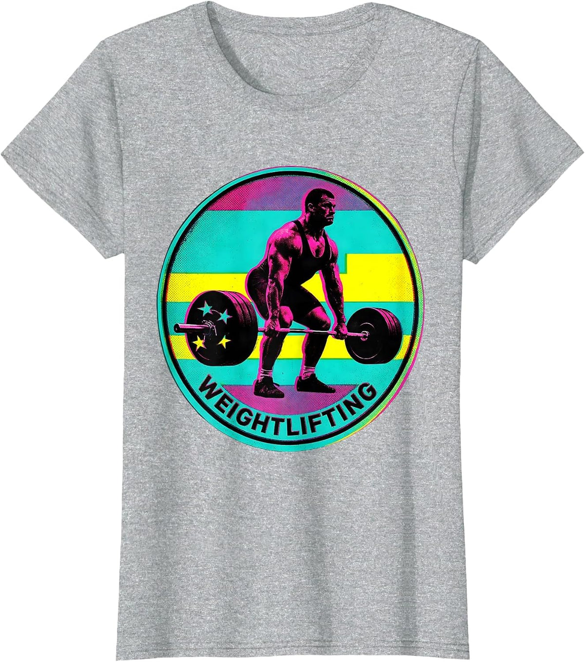 Women's Weightlifting Patriotic American Flag Weightlifter Risograph T-Shirt - Heather Grey