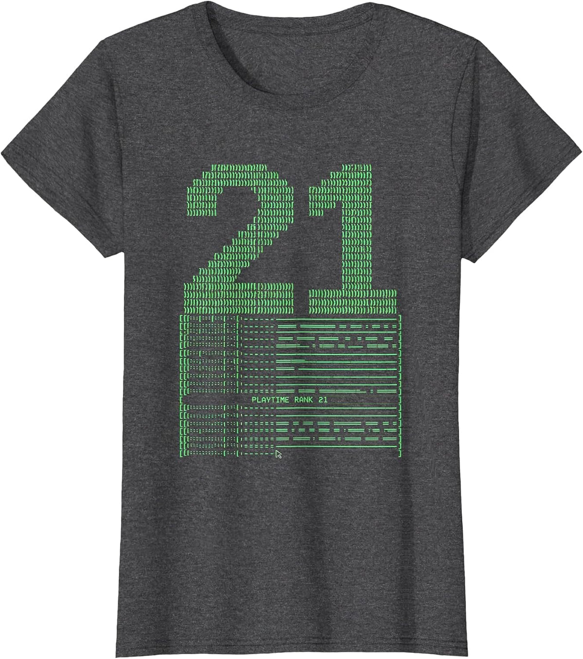Women's Playtime Rank 21 Ascii Terminal Art Gamer Birthday Milestone T-Shirt - Dark Heather Grey