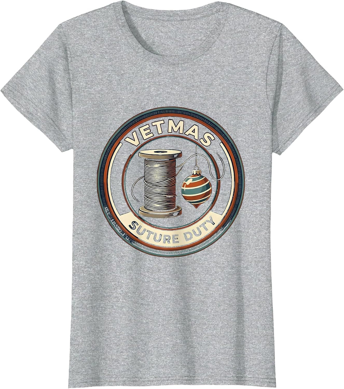 Vetmas Suture Duty Funny Vet Tech Christmas Veterinary Crew T-Shirt - Heather Grey