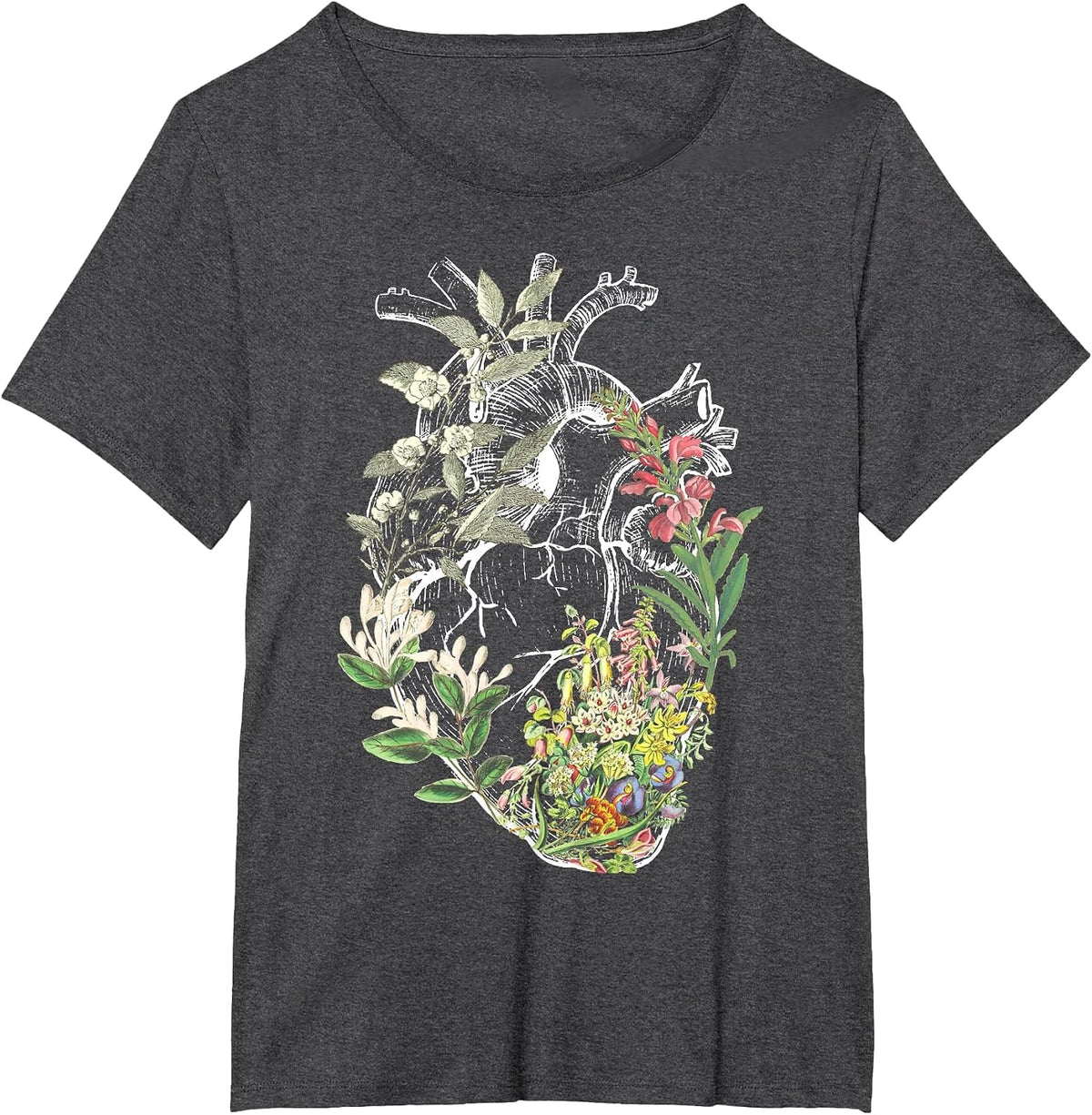 Anatomical Heart and Flowers Show Your Love T-Shirt - Dark Heather Grey