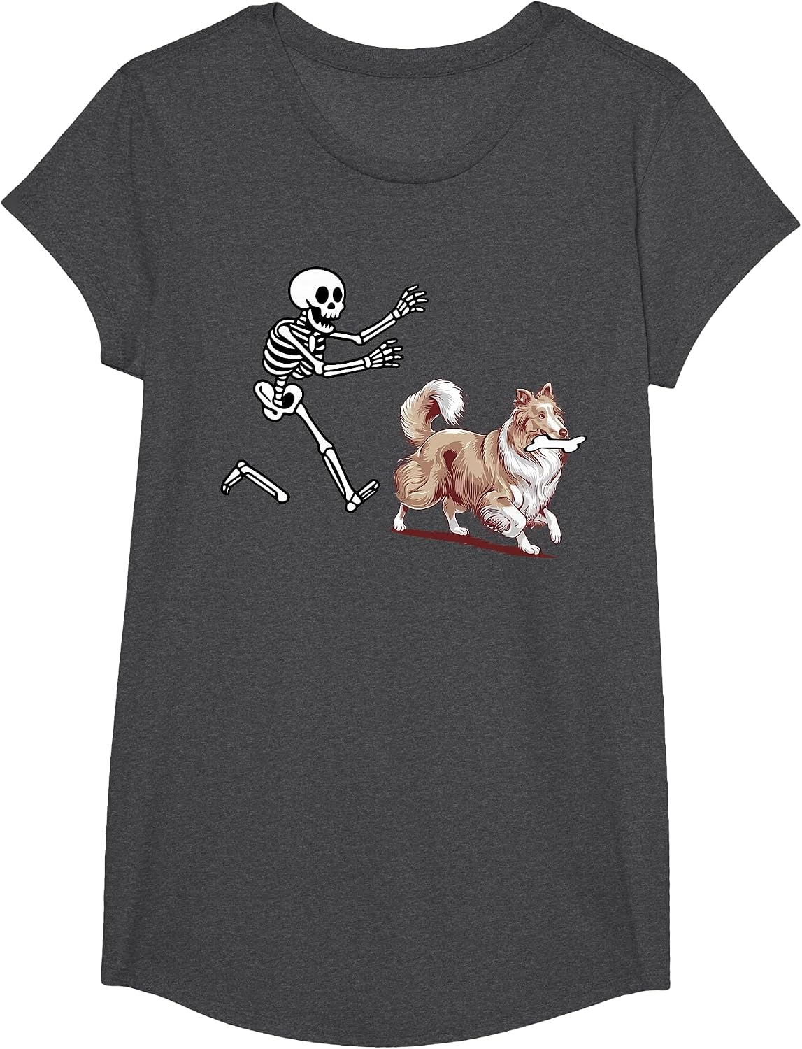Funny Sheltie Running Skeleton Halloween T-Shirt - Girls Dark Heather Grey