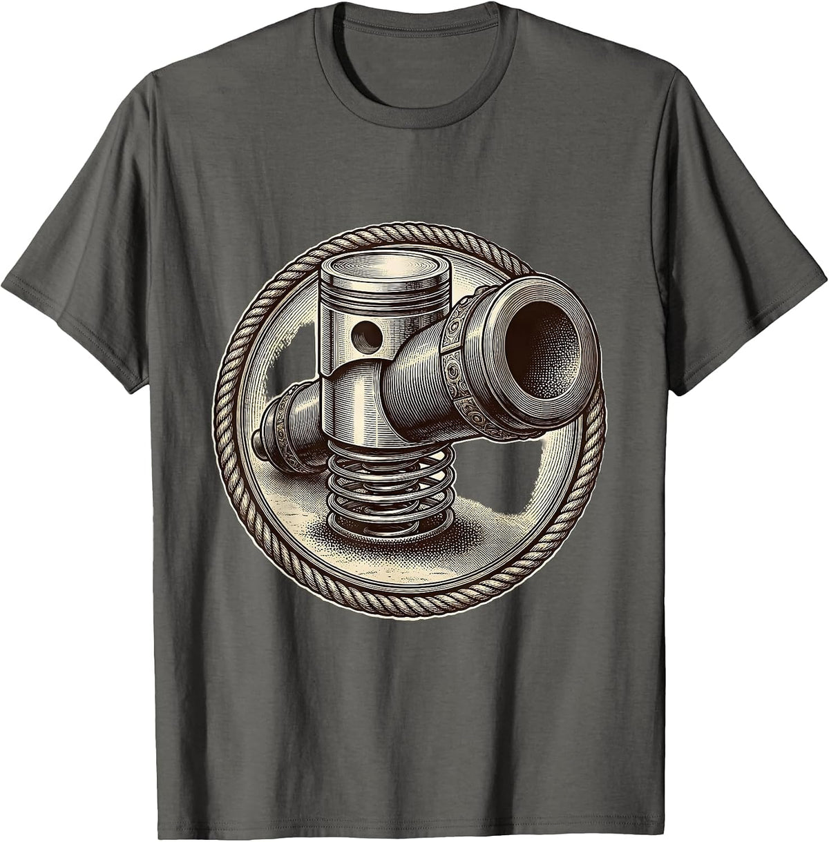 Valley Forge Automotive Engine Piston Cannon Art T-Shirt - Asphalt Grey