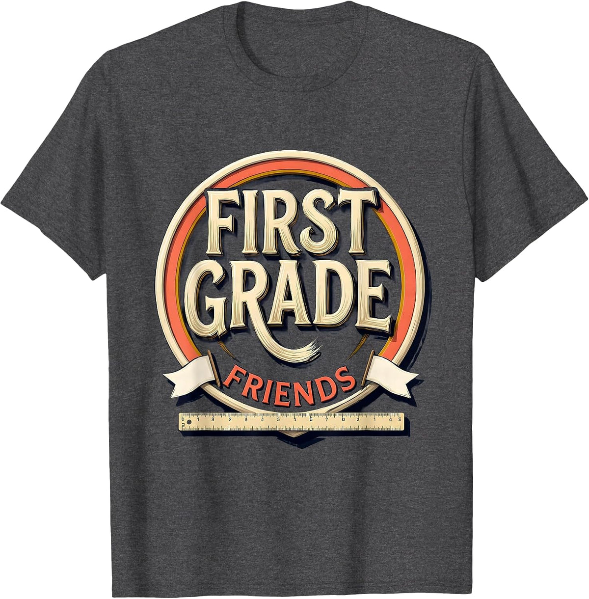 Men's First Grade Friends Playful Back to School Grade Level Team T-Shirt - Dark Heather Grey