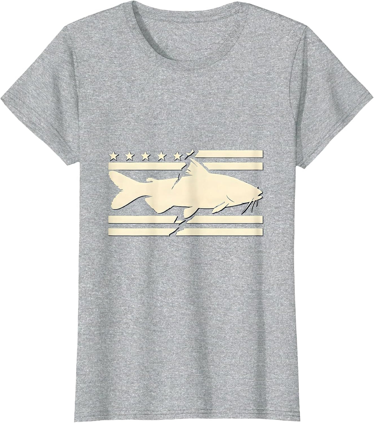 Broad Channel Catfish Silhouette Camo Fishing Humor T-Shirt - Heather Grey