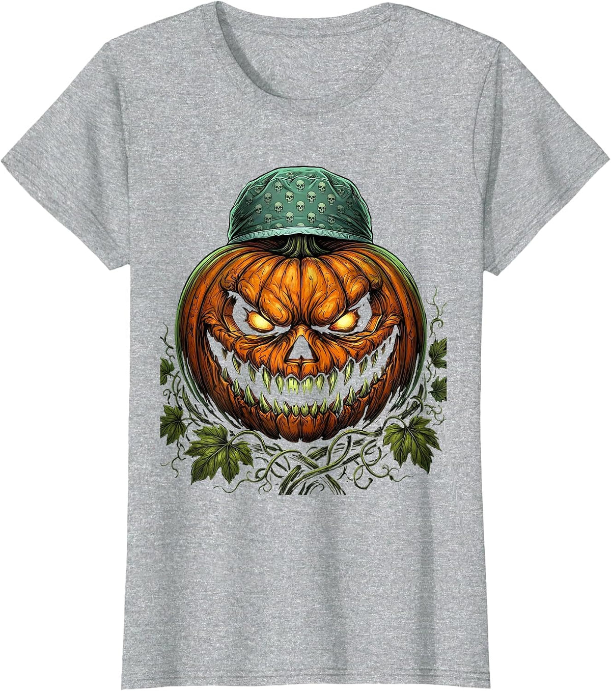 Halloween Pumpkin Head Surgical Scrub Cap Design T-Shirt - Heather Grey