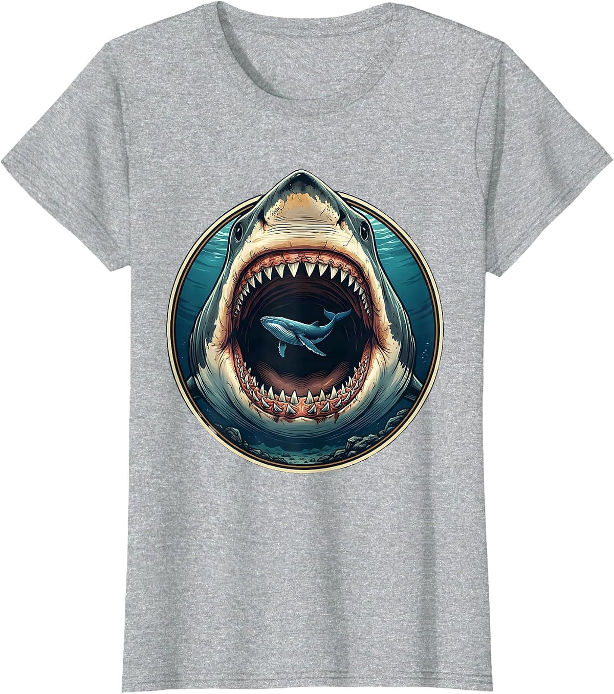 Women's Megalodon vs Blue Whale Ancient Ocean Giant T-Shirt - Heather Grey