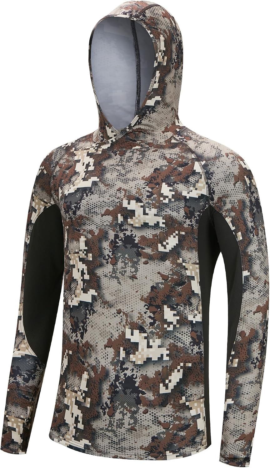 Men's UPF 50+ Camo Tactical Shirt 4-Way Stretch Breathable Long Sleeve Hunting Fishing Hoodie with Thumbholes - Digital Camo