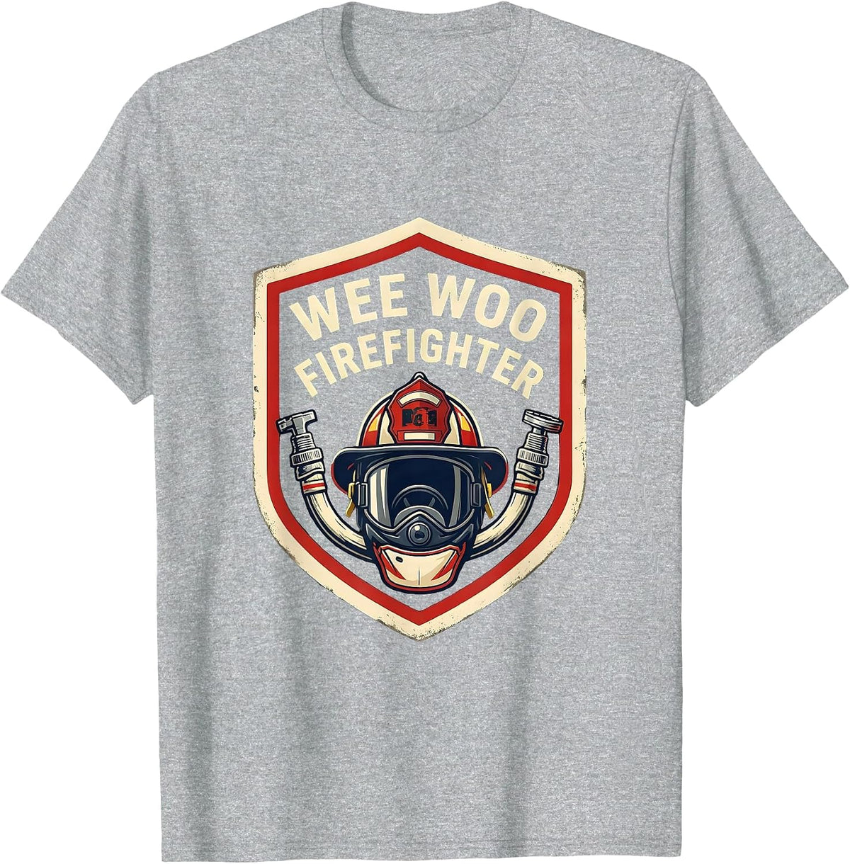Men's Wee Woo Firefighter Emblem Firefighter Family Humor T-Shirt - Heather Grey