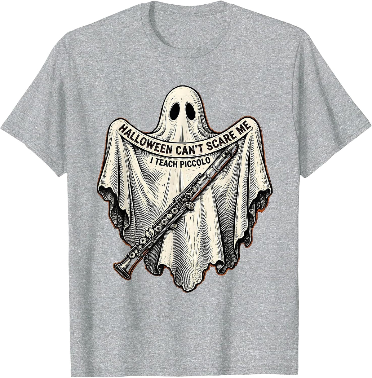 Men's Halloween Can't Scare Me, I Teach Piccolo Music Teacher T-Shirt - Heather Grey