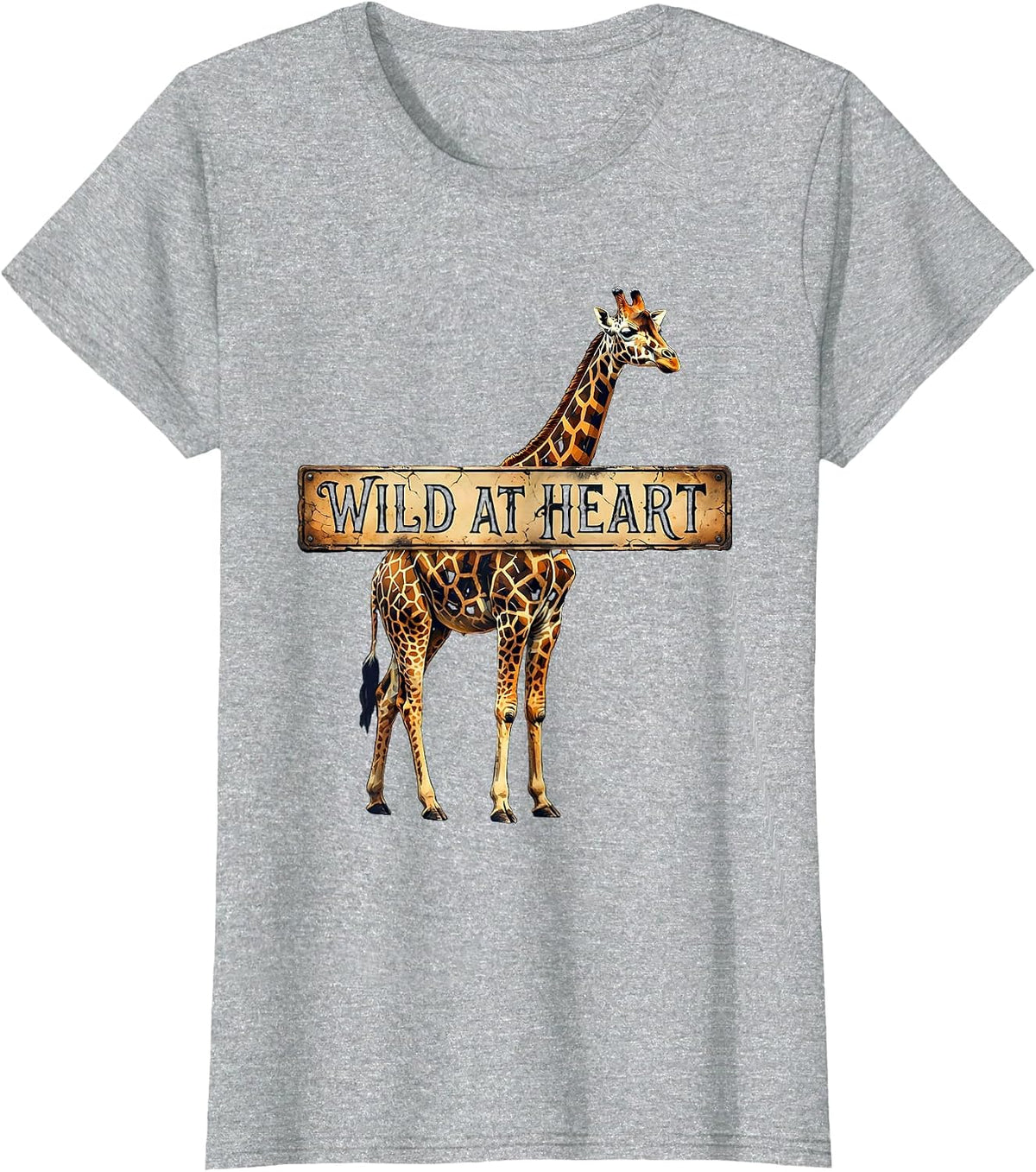Women's Wild at Heart Giraffe Print Nature Design T-Shirt - Heather Grey