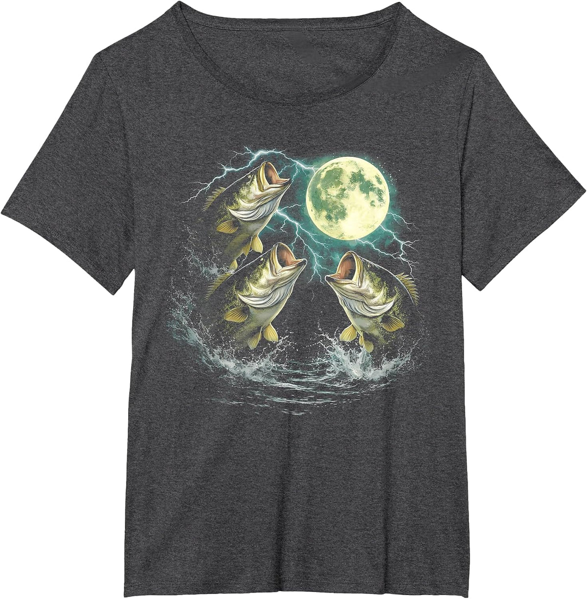 Bass Fish Howling to The Moon Vintage Angler Fisherman T-Shirt - Dark Heather Grey