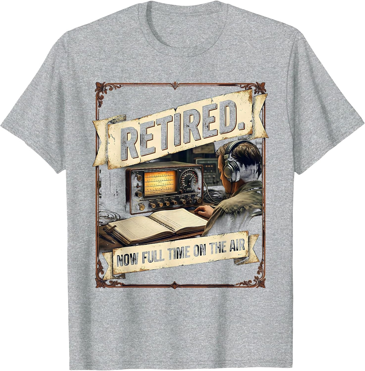 Men's Retired Now Full Time On The Air Vintage Ham Radio Operator T-Shirt - Heather Grey