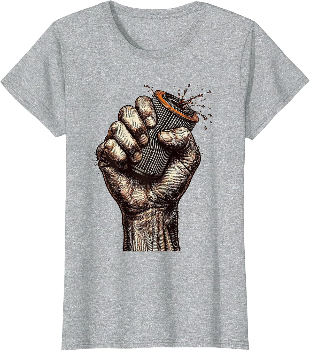 Crushed Oil Filter Iron Grip Mechanic Graphic T-Shirt - Heather Grey