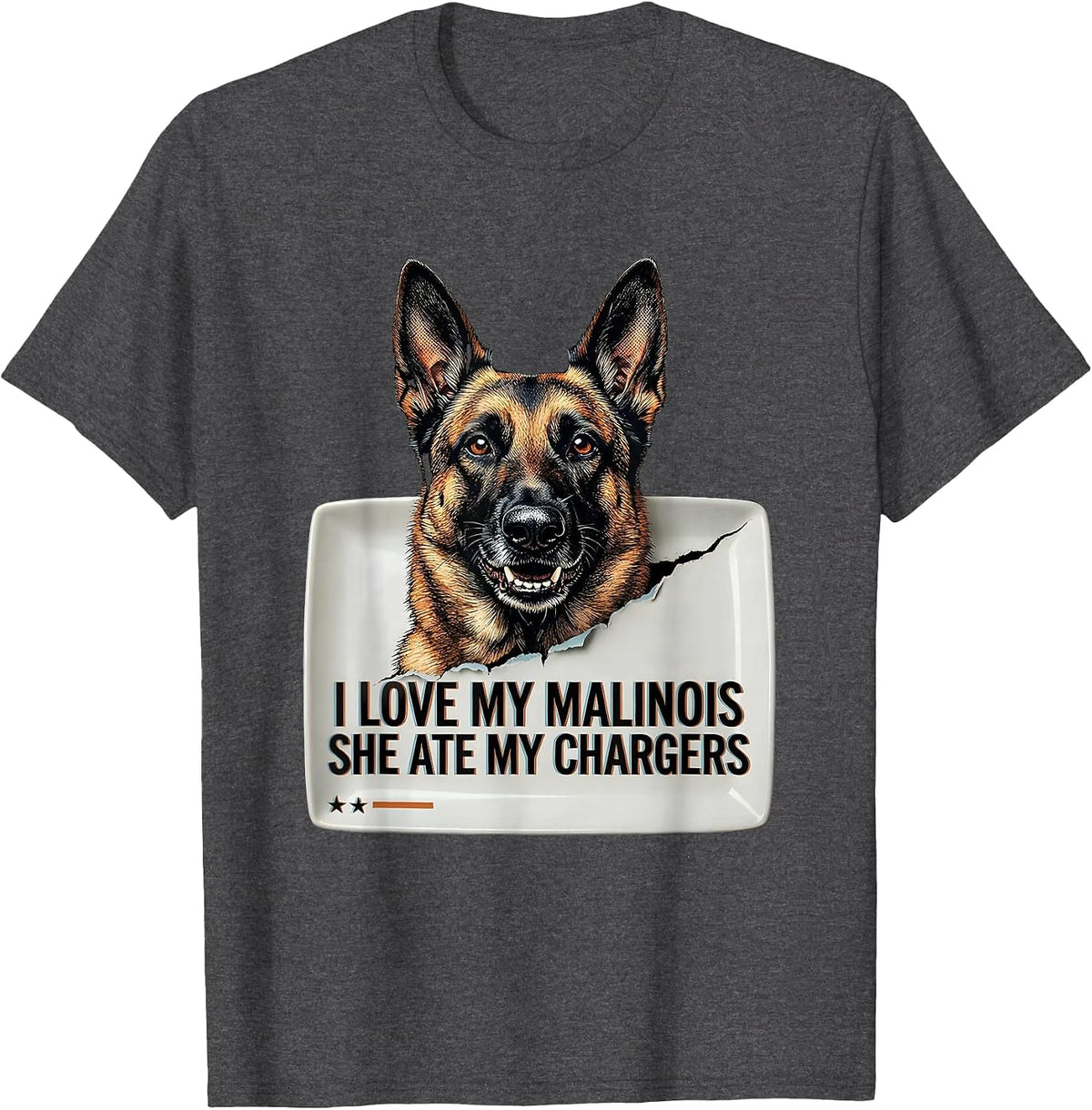 Men's I Love My Malinois, She Ate My Chargers Belgian Malinois Mom T-Shirt - Dark Heather Grey