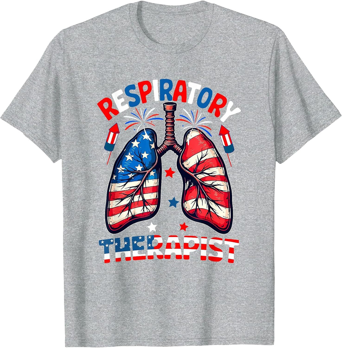 Respiratory Therapist 4th of July US Flag Lungs Funny Job T-Shirt - Heather Grey