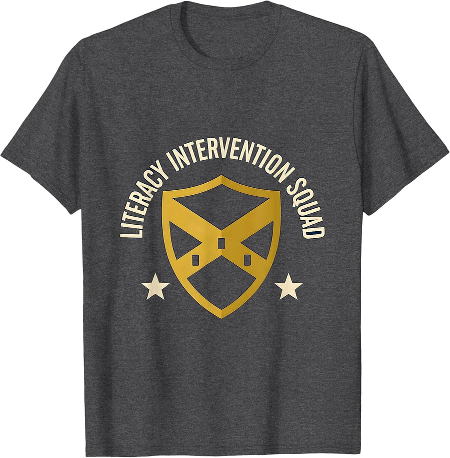 Men's Literacy Intervention Squad Reading Teacher Phonics Squad T-Shirt - Dark Heather Grey