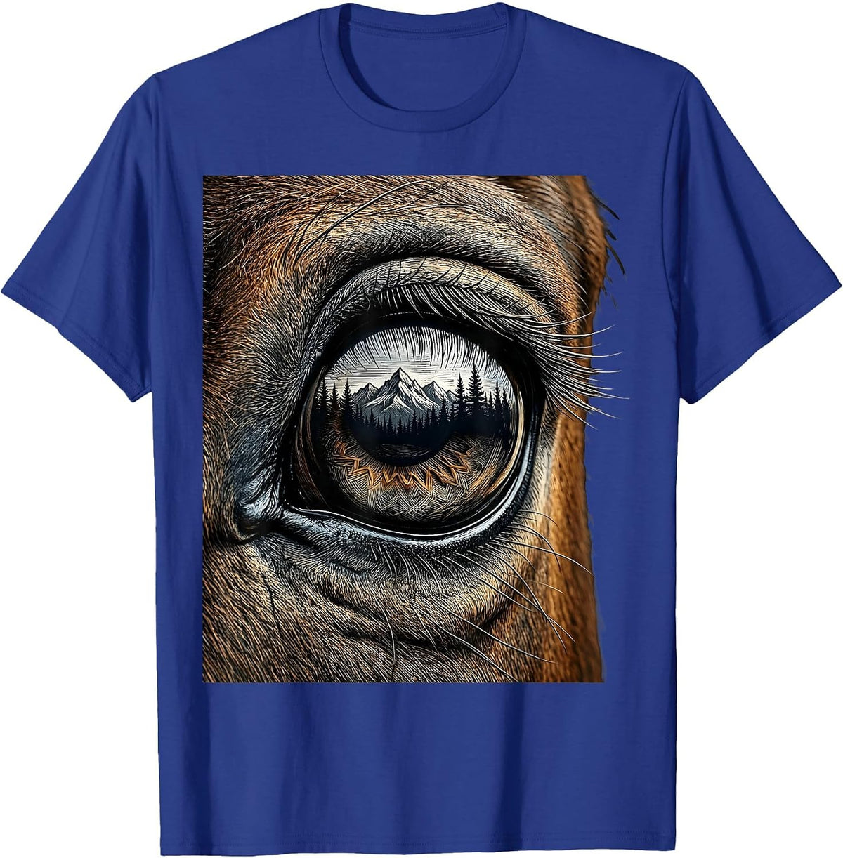 Horse Eye Mountain Reflection Equestrian Design T-Shirt - Royal Blue