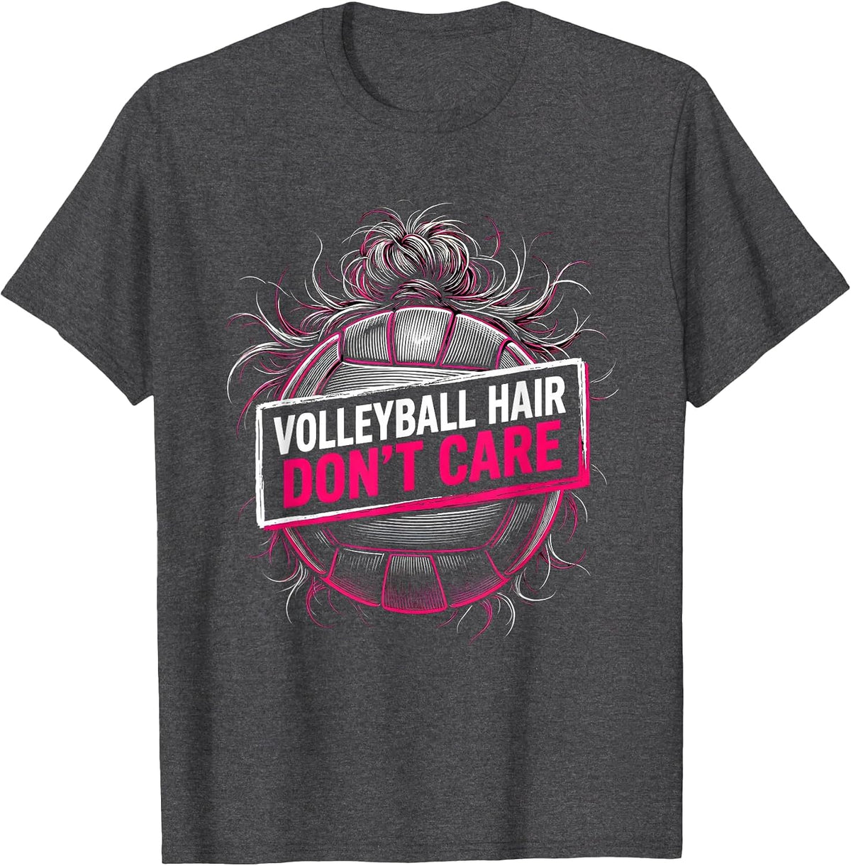 Volleyball Hair Don't Care Volleyball Design T-Shirt - Dark Heather Grey