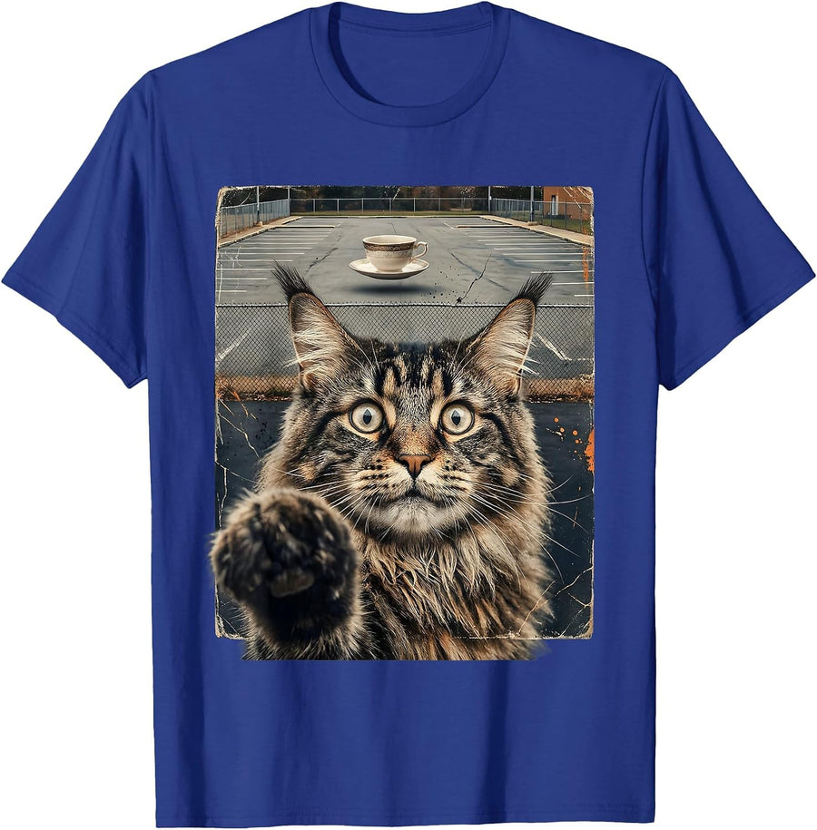 Startled Maine Coon Cat UFO Meme Funny Cat Gifts T-Shirt - Royal Blue