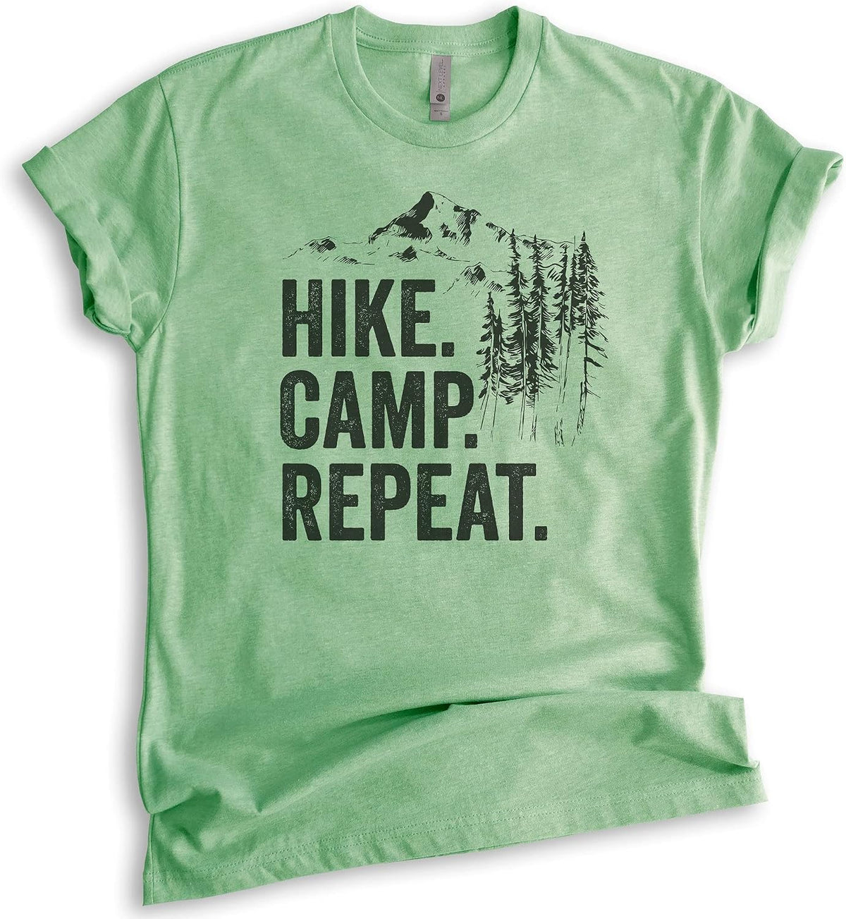Hike Camp Repeat T-Shirt, Unisex Women's Men's Shirt, Hike Shirt, Hiking Shirt, Camping Shirt, Camper Shirt - Heather Apple