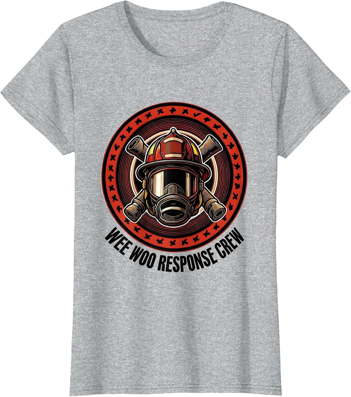 Women's Wee Woo Response Crew Funny Firefighter Gift Crewmate Badge T-Shirt - Heather Grey