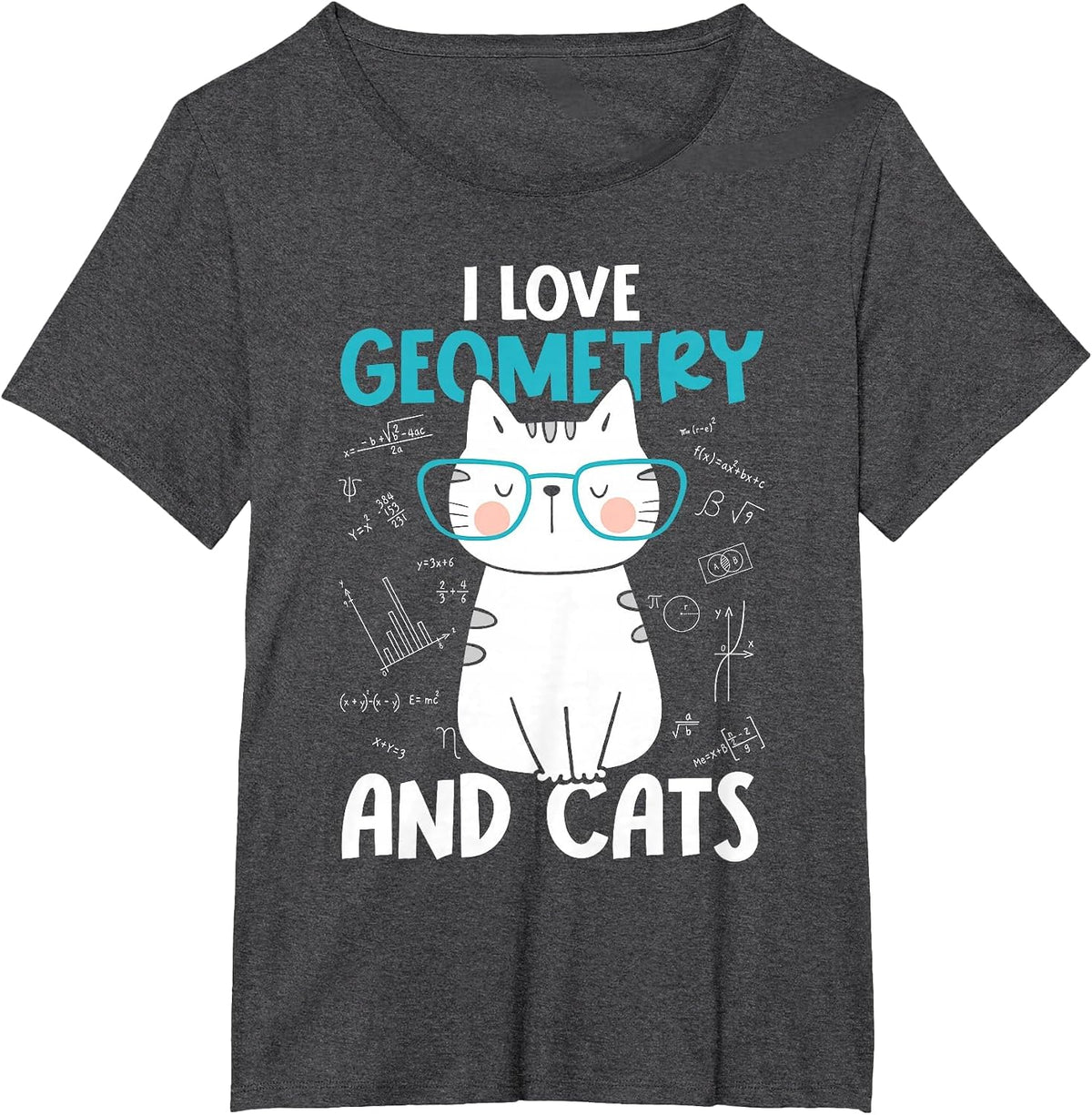 I Love Math and Cats - Funny Geometry T-Shirt - Dark Heather Grey