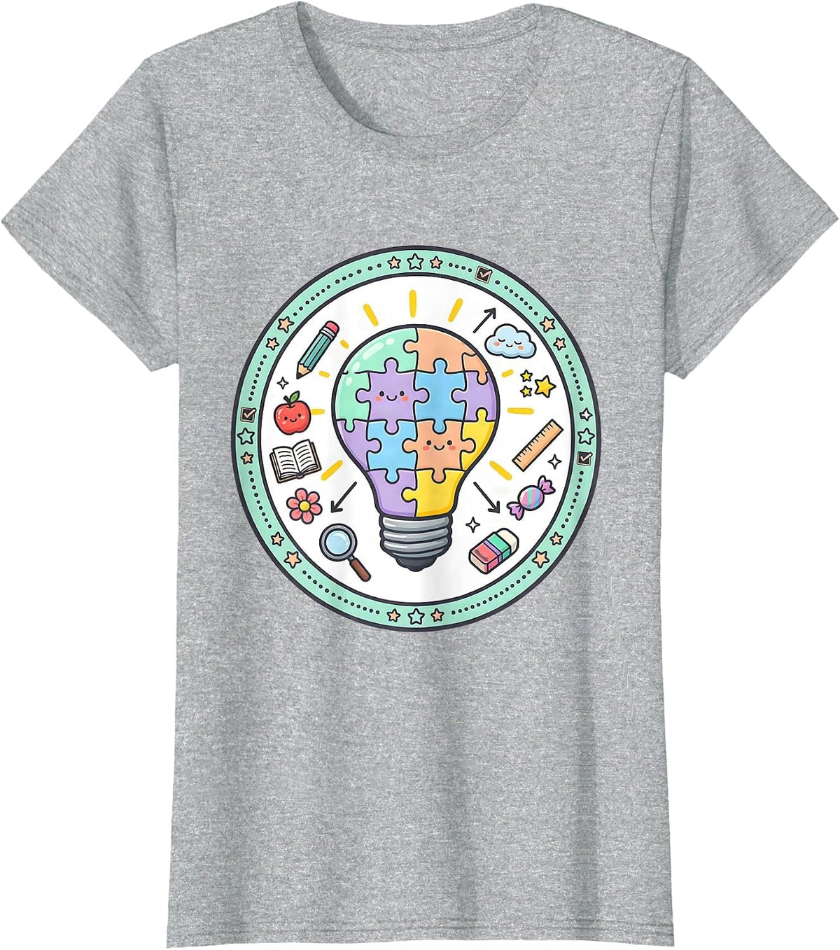 Play Is Learning Puzzle Lightbulb Teacher Design T-Shirt - Heather Grey